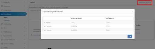 Supported Agent Version