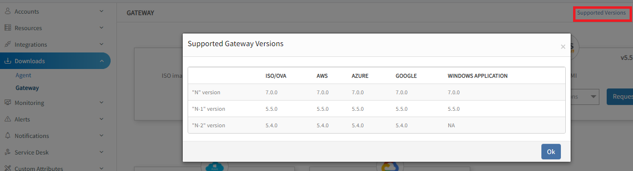 Supported Gateway Version