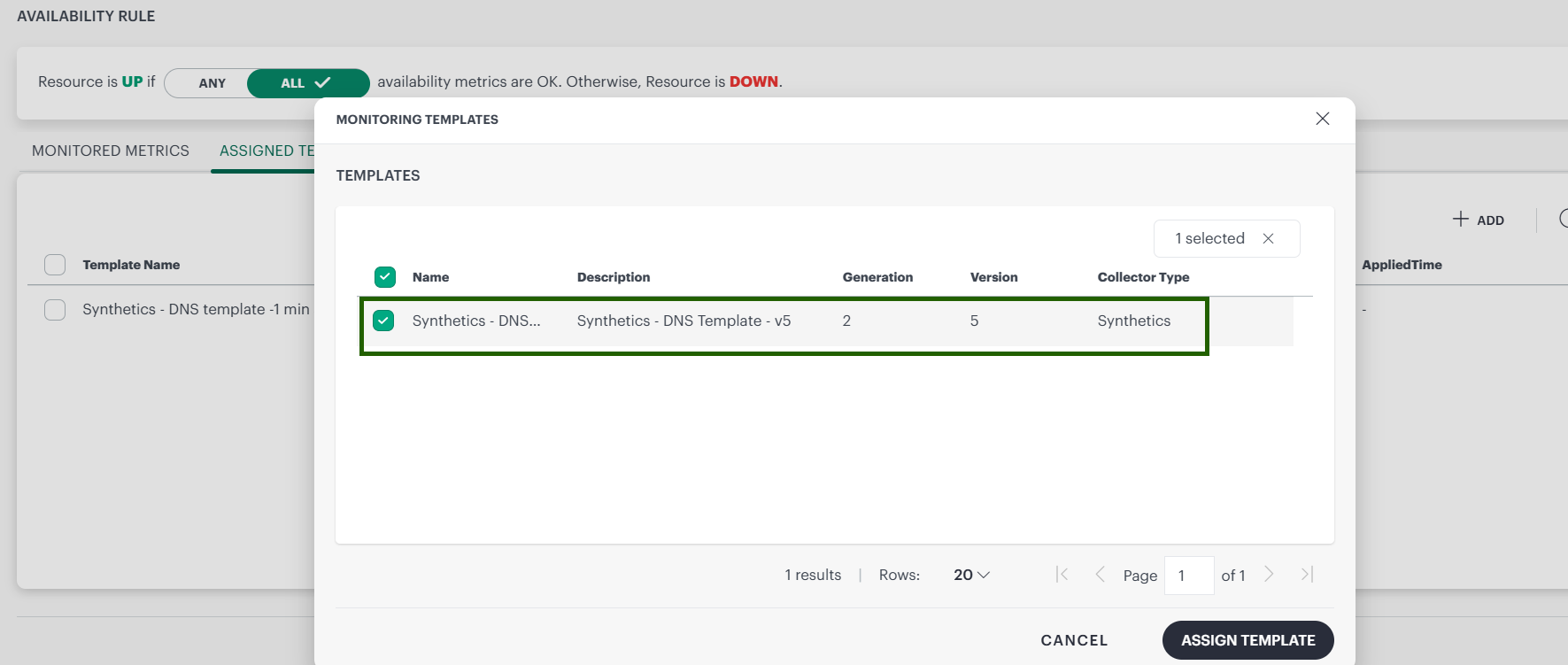 Assign monitoring template