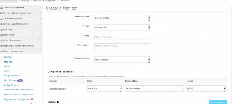 Instance based monitoring support for NetApp Filer storage collector type