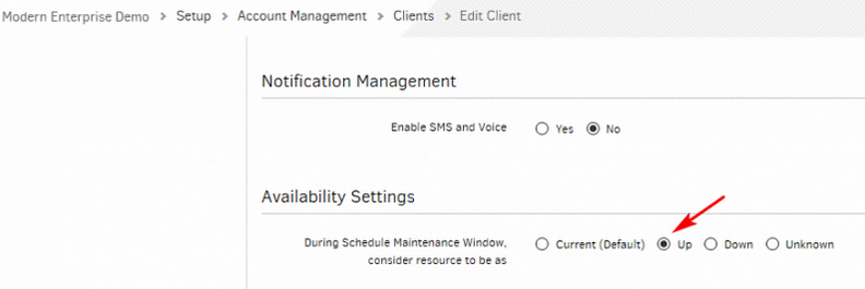 The user selects the Resource Availability Status as Up