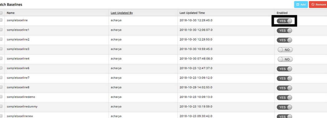 A new functionality to enable and disable a baseline individually is introduced