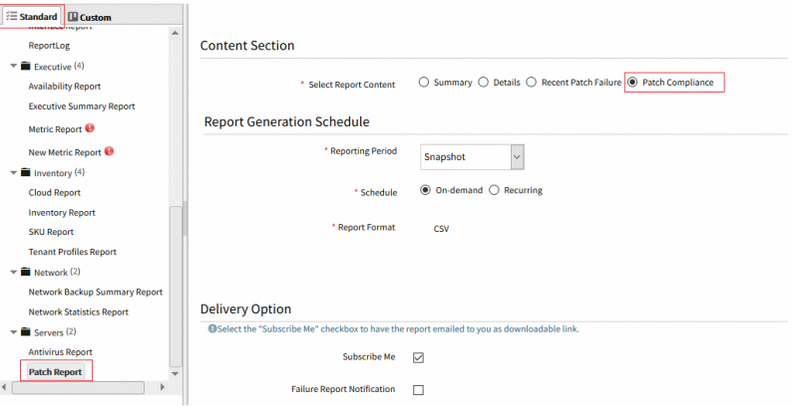 Standard patch report now included patch compliance status of devices