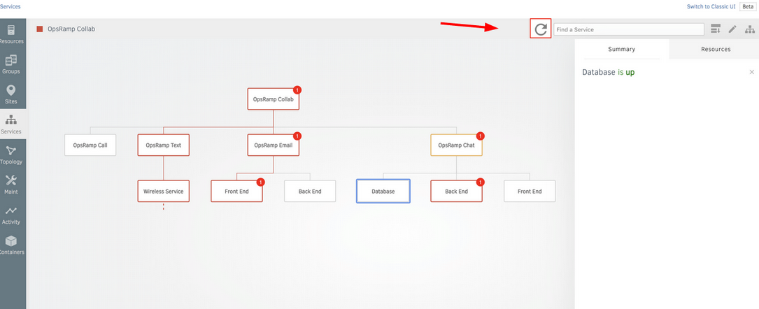 Option provided to refresh Service Maps