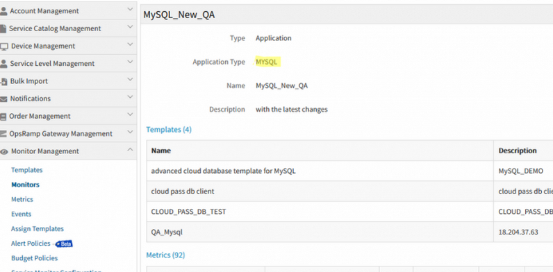 Added Application Type filter in Metrics and Monitors list