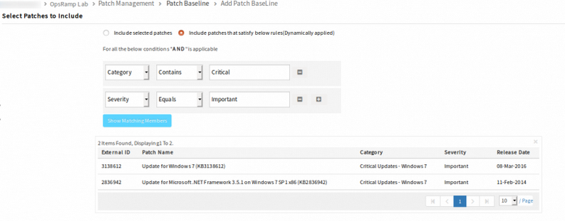 Added Show Matching Members option while defining Patch baseline