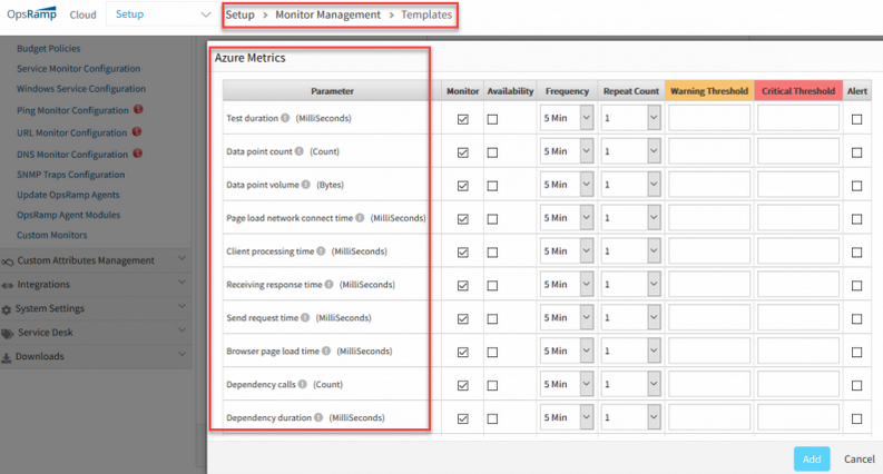 Microsoft Azure Application Insights metrics