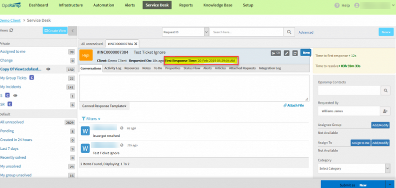 First Response Time in incident header