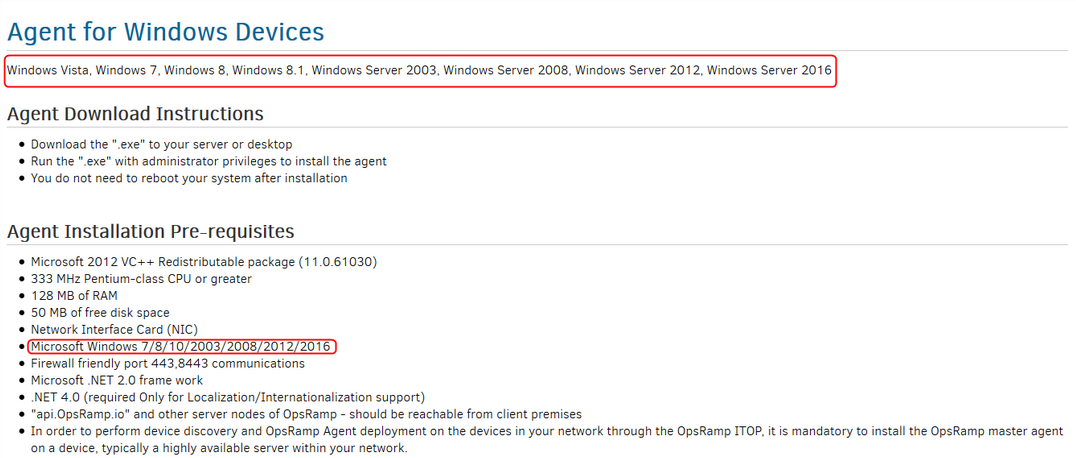 Removed Windows Server 2003, changed Windows Server 2008 to Windows Server 2008 onwards from OpsRamp Agent Download page