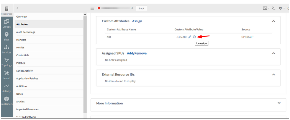 Ability to easily Un-assign custom attribute values from a specific resource