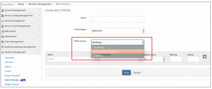 Alert Policy will be removed from Add Web Service Monitor page and also from Monitor Management page