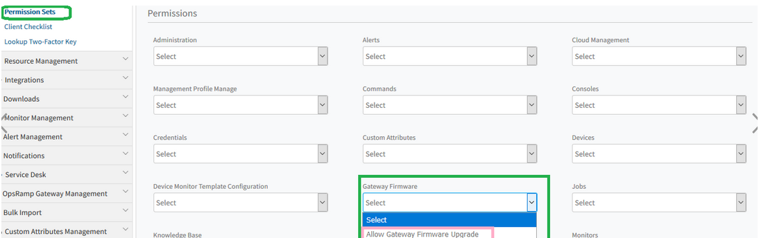 Allow Gateway Firmware Upgrade permission is introduced