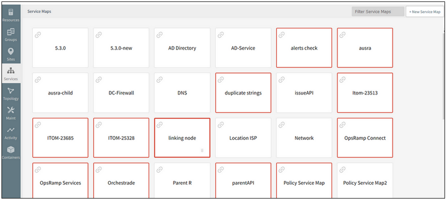 The newly created service map is, by default, showing the linked icon