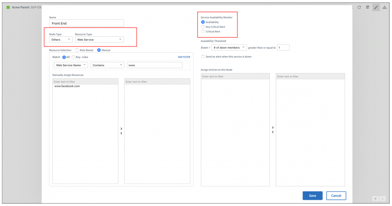 Configure a service map’s availability rules based on the availability of member web services