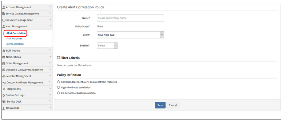 Inference Model to Alert Correlation in the menu