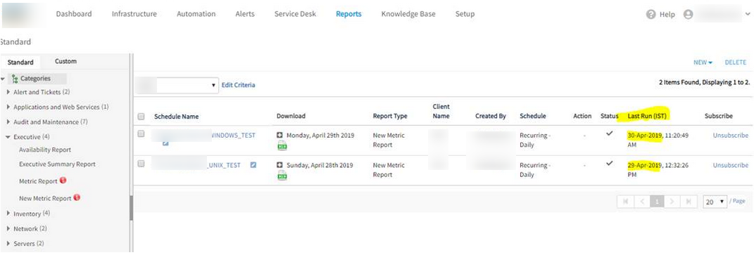 Metric report is not being generated automatically