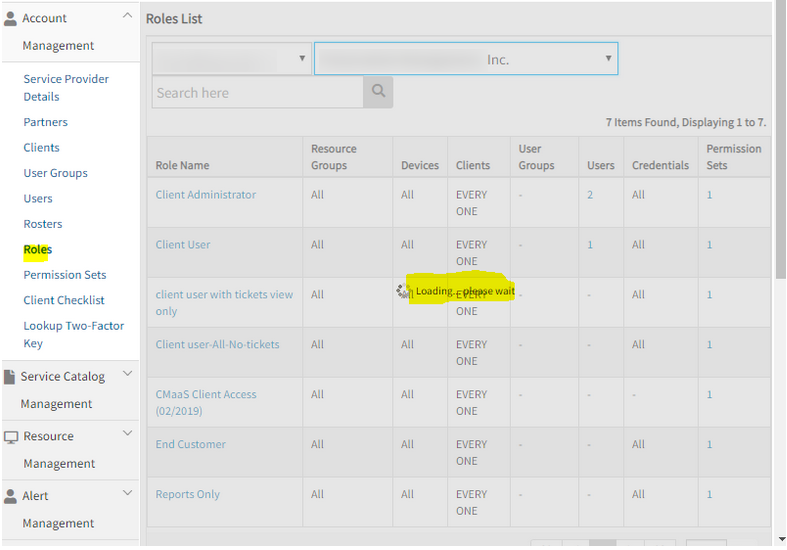 While assigning roles for this client, the Roles are not visible, the page is getting stuck