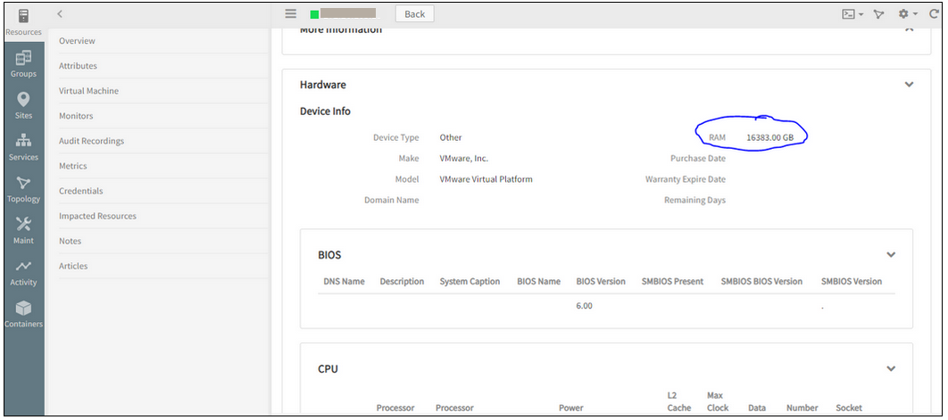 Showing incorrect RAM units for VMware devices