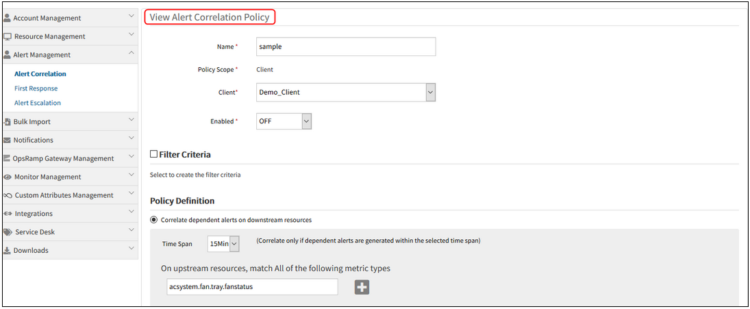 View Alert Correlation Policy in the Edit view