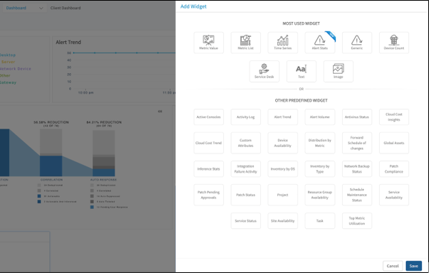 Improved widget selection for dashboards