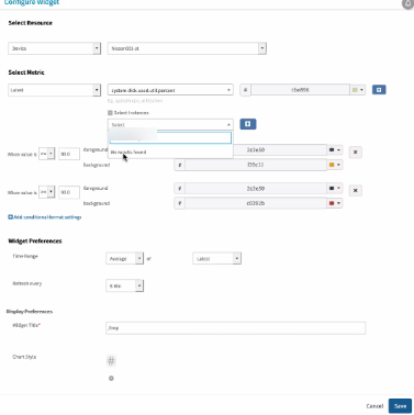 Instances not populating or allowed to be updated on Metric Value Widgets