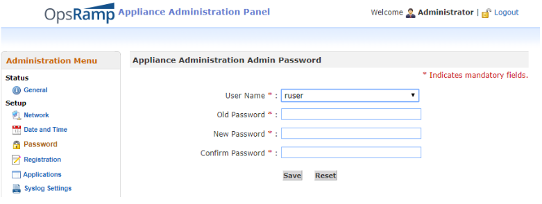 Password change option for “ruser” account on Gateway
