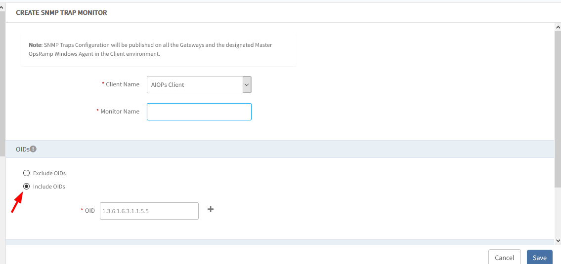 Provided Inclusion filter for SNMP trap OIDs