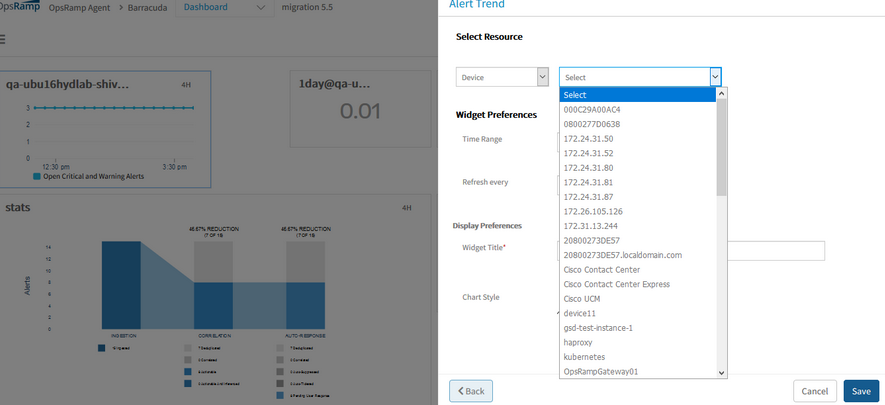 Resource selection provided in Alert Trend widget at client level