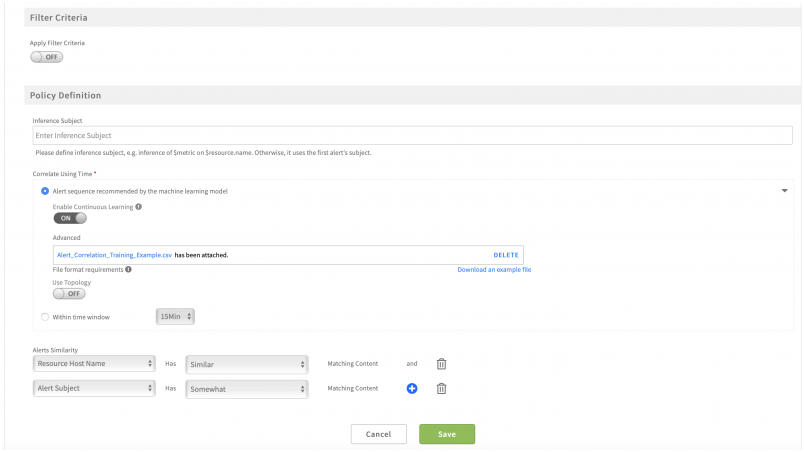 Simplified alert correlation policies