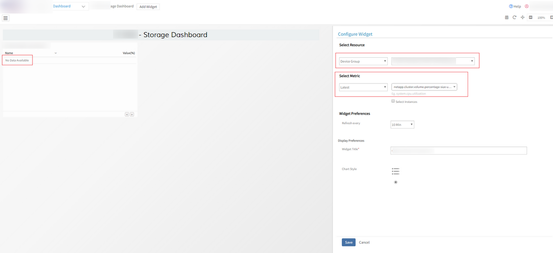 Unable to Create Metrics List Widget for Netapp Cluster Metrics