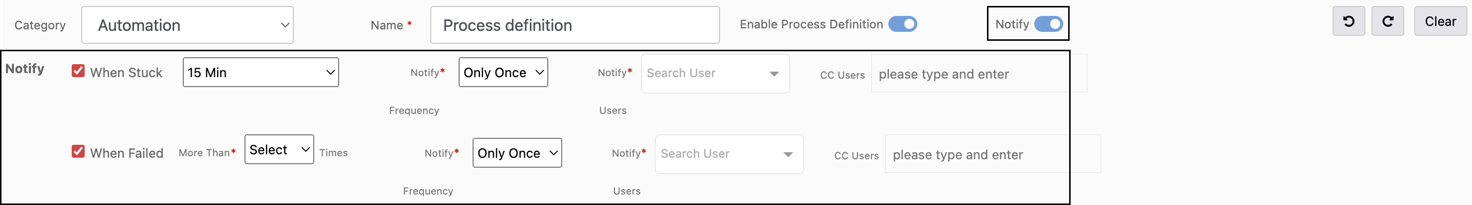 Notify Option for Process Definition