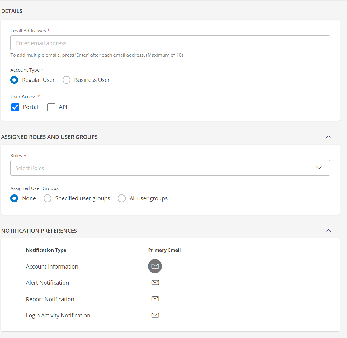 Add User screen
