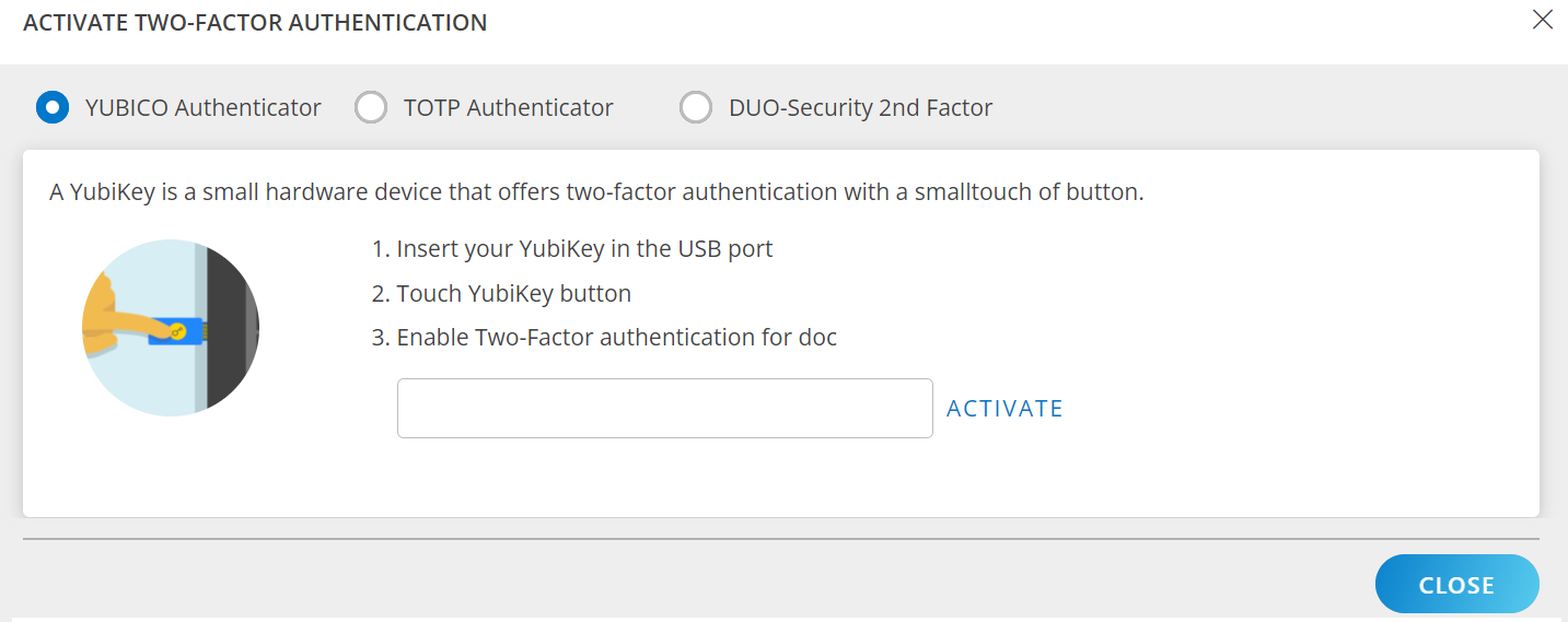 Activate Two-factor screen