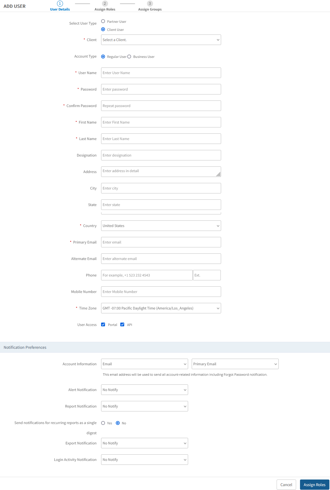 Add User screen