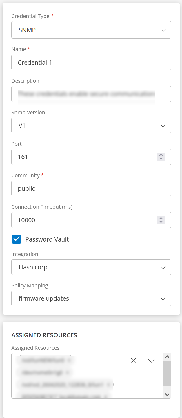 Create SNMP Credentials screen