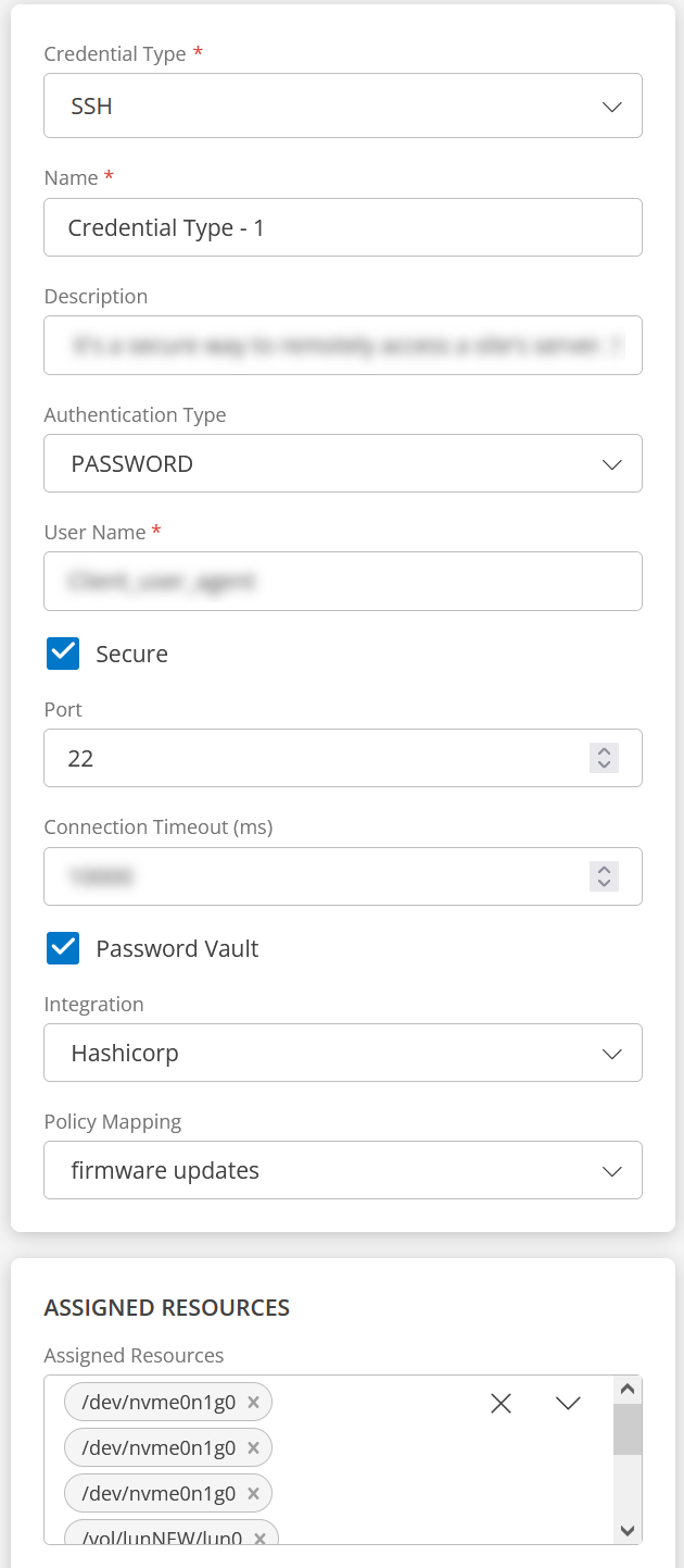 Create SSH Credentials screen