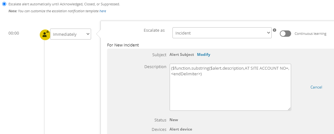 Example of configuring a substring