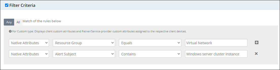 Filter criteria