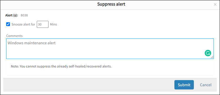 Suppress Alert for a Specific Duration