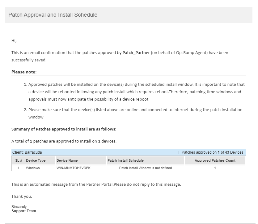 Patch Approval Notification