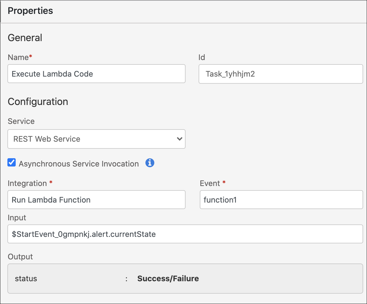 Service Task REST Web Service Properties