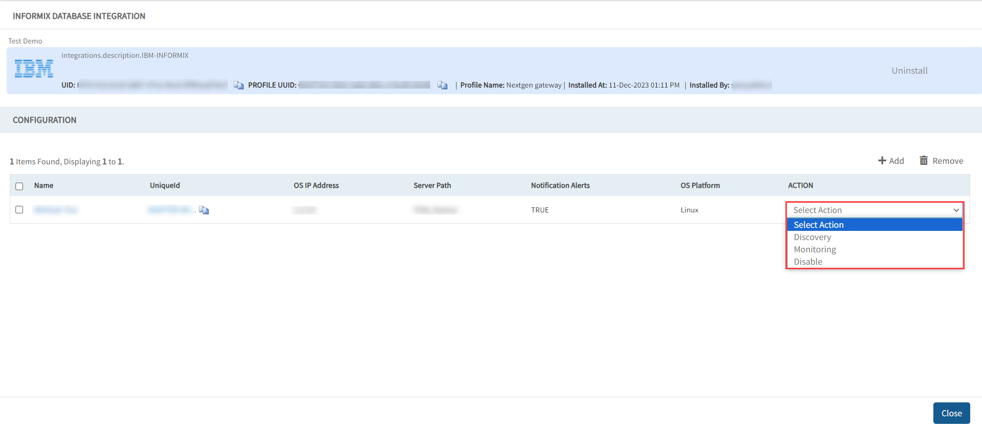 Informix Database | OpsRamp Documentation