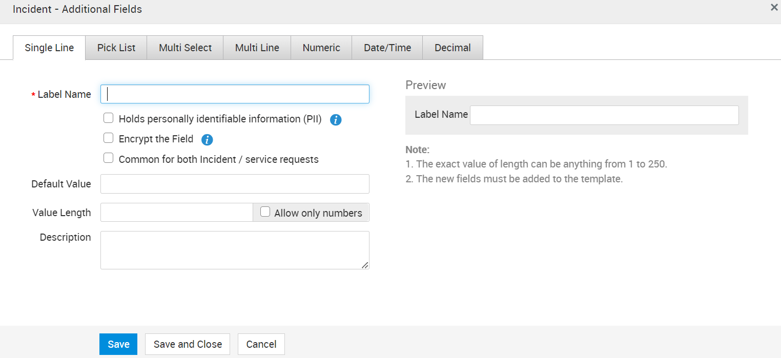 ManageEngine Additional field screen