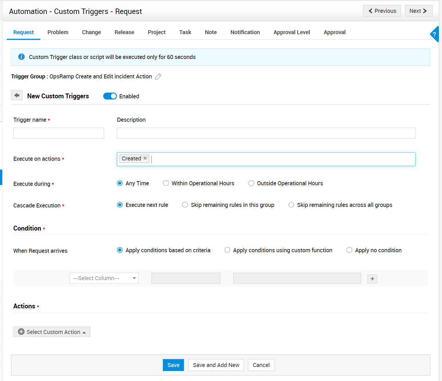 Automation - Custom Trigger Request