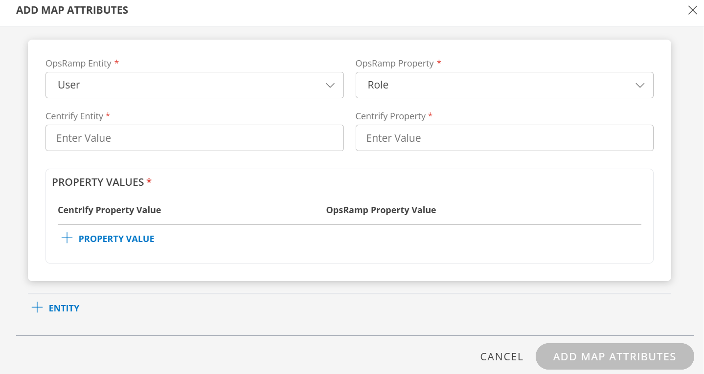 Centrify Integration Inbound mapping attributes screen - User