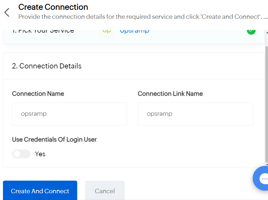 ManageEngine Create Connection screen