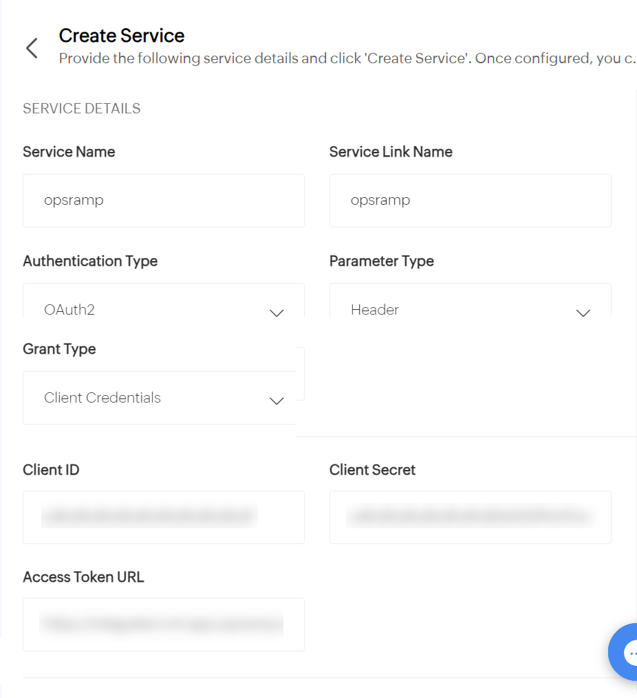 ManageEngine Create Service screen