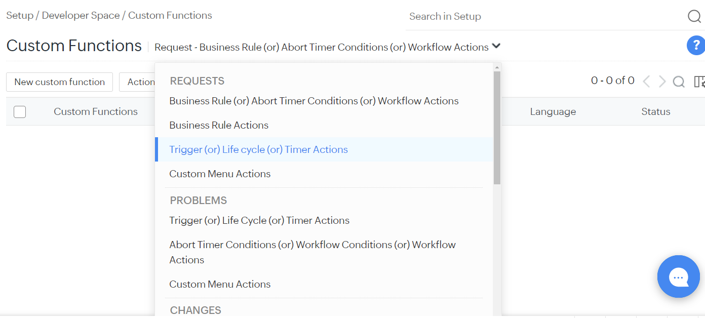 ManageEngine Custom Functions screen