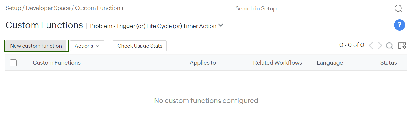 ManageEngine New Custom Functions screen