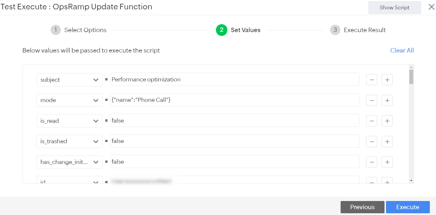 ManageEngine Set Values screen